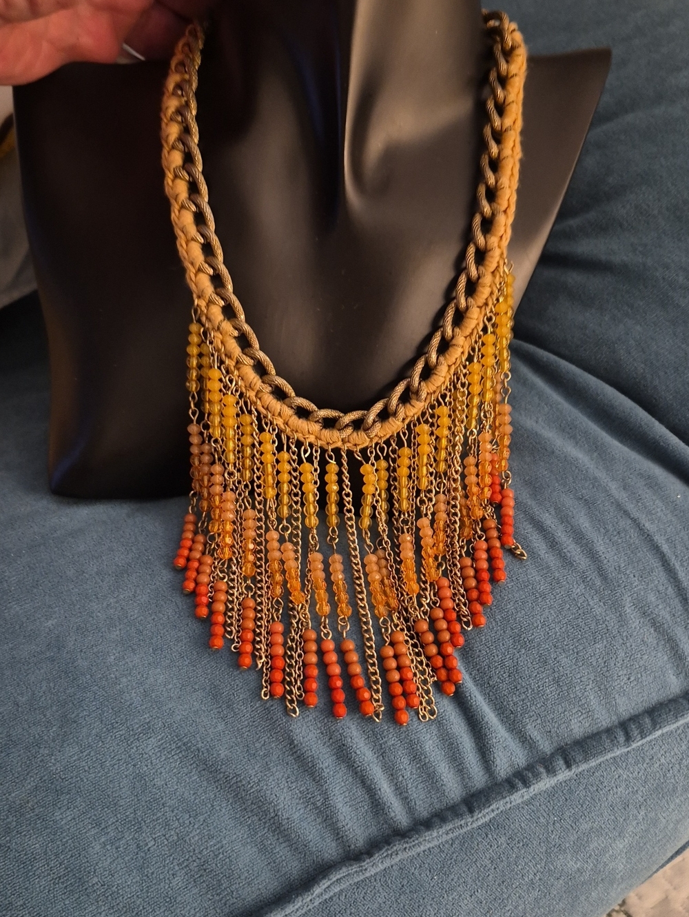 Vintage bohemian Ombre MultiChain Waterfall beaded statement fringe bib necklace